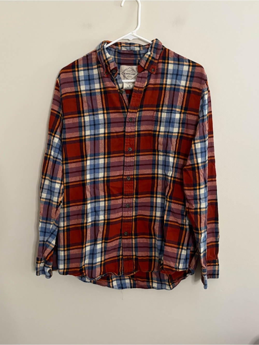 St. John's Bay orange blue Plaid Button-Down Shirt Medium long sleeve Top fall